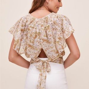 ASTR Kitt Floral Back Tie Top White Size Medium